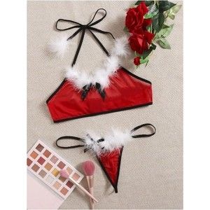 14 Plus Red & White Fuzzy Mesh Christmas Costume Set
